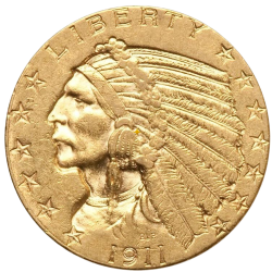 Pièce d'or 5 dollars indien